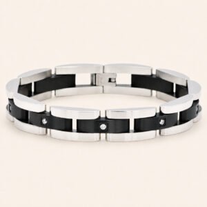 Black Curved-Link CZ Steel Bracelet — packshot