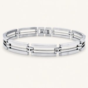 Geometric Open-Frame Steel Bracelet — packshot