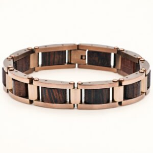 Chocolate Steel & Wood Link Bracelet — packshot