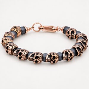 Hematite & Rose Gold-Tone Skull Beaded Bracelet — product view