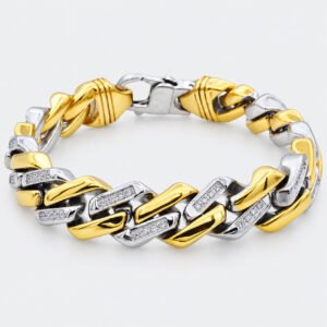 Two-Tone Gold & Steel CZ Curb-Link Bracelet — product view