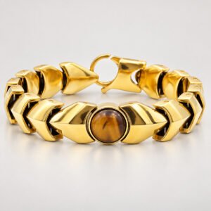 Tiger Eye & Gold-Tone Sculpted-Link Bracelet — product view