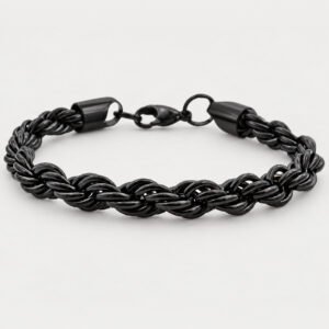 Black Stainless Steel Rope-Link Bracelet — product view