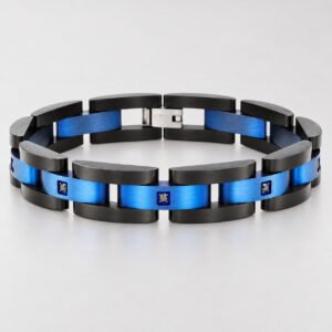 Black & Blue Curved-Link CZ Bracelet — product view