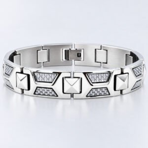 White Carbon-Fiber Geometric Steel Bracelet — product view