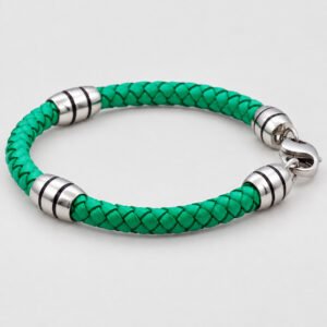 Green Braided Leather & Steel Bracelet — product view