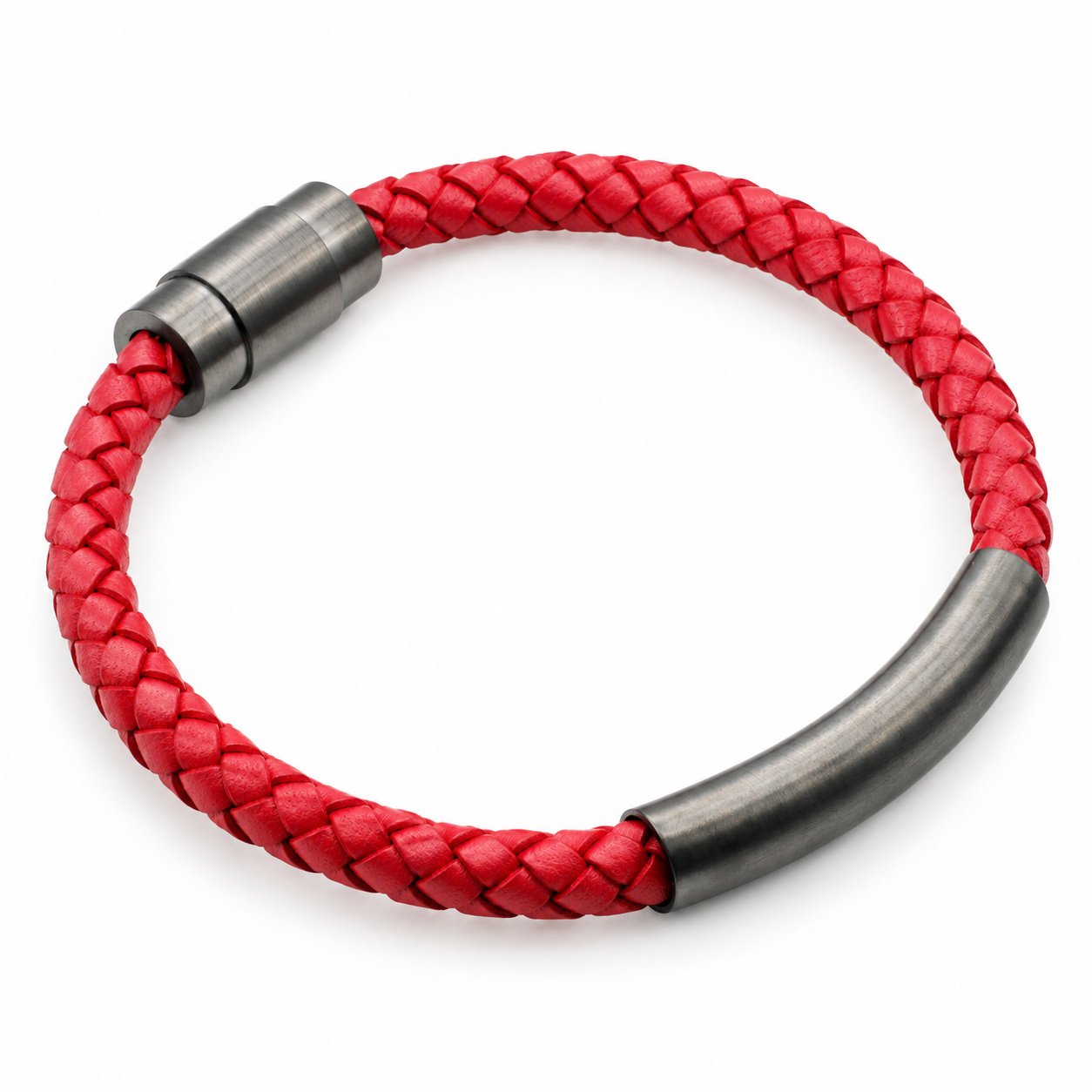 red leather & gunmetal bar bracelet — product view Red Leather & Gunmetal Bar Bracelet — product view