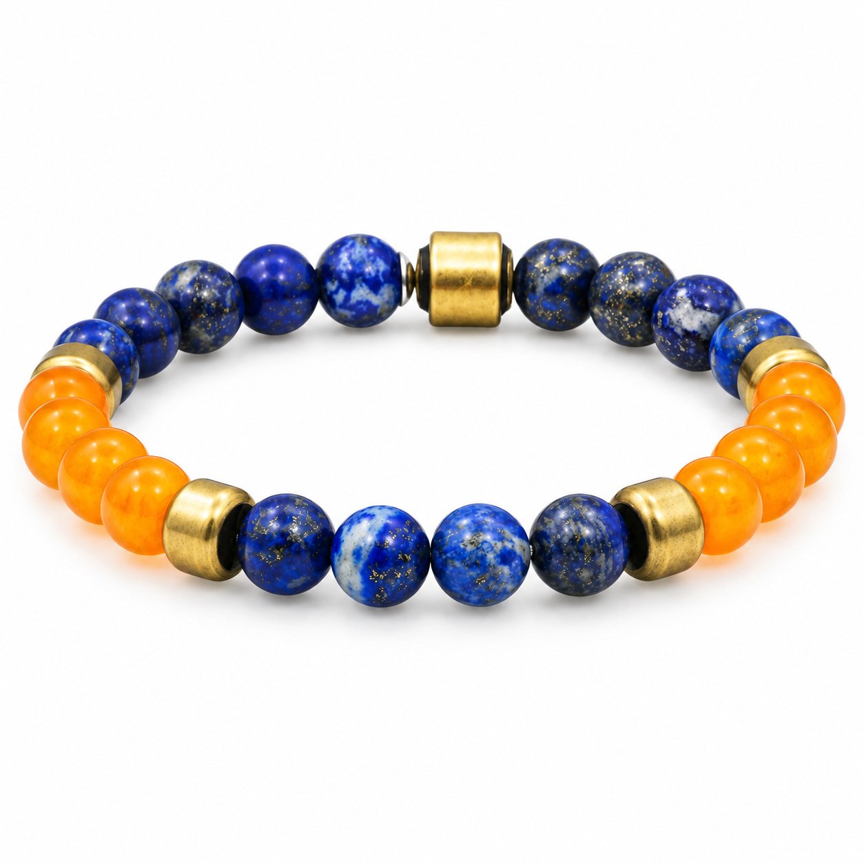 lapis lazuli & orange carnelian gold tone beaded bracelet — product view Lapis Lazuli & Orange Carnelian Gold-Tone Beaded Bracelet — product view