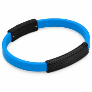 Blue Silicone & Textured Black Steel Bracelet — product view