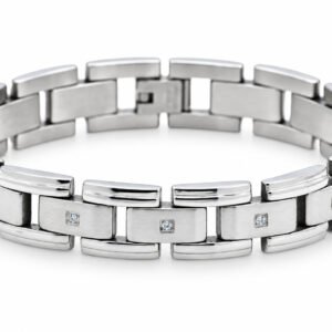 Brushed Steel Single-CZ Link Bracelet — product view