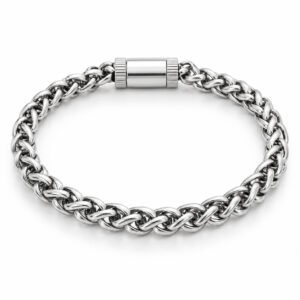 Silver-Tone Wheat-Link Bracelet with Magnetic Clasp — product view