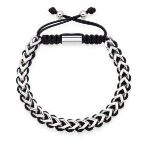6mm Silver-Tone Franco-Link Black Drawstring Bracelet — product view