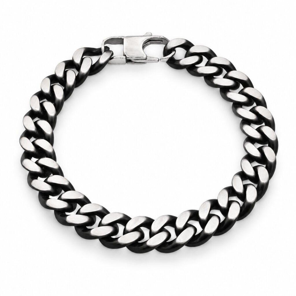 10mm Black & Silver-Tone Curb-Link Bracelet