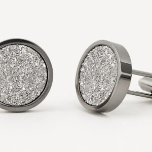 Silver Druzy Quartz Round Stainless Steel Cufflinks — packshot
