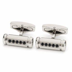 Five-Stone Black CZ Barrel Stainless Steel Cufflinks — packshot