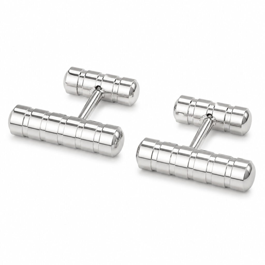 Polished Grooved-Bar Stainless Steel Cufflinks