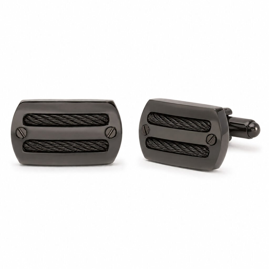 Black Wire-Inlay Stainless Steel Cufflinks