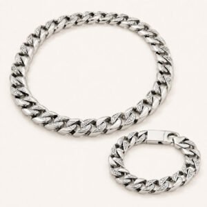 14mm Polished Pavé Curb Chain & Bracelet Set — packshot