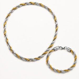 Two-Tone Gold & Silver Rope Chain & Bracelet Set — packshot