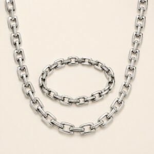Polished Stainless Steel Square-Link Chain & Bracelet Set — packshot