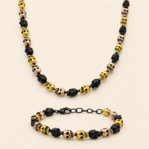 Tri-Tone Skull-Link Chain & Bracelet Set — packshot