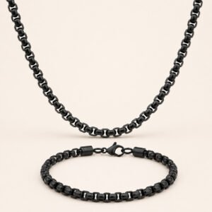 Black Diamond-Cut Box-Rolo Chain & Bracelet Set — packshot