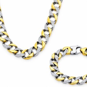 Two-Tone Pavé Curb Chain & Bracelet Set — packshot