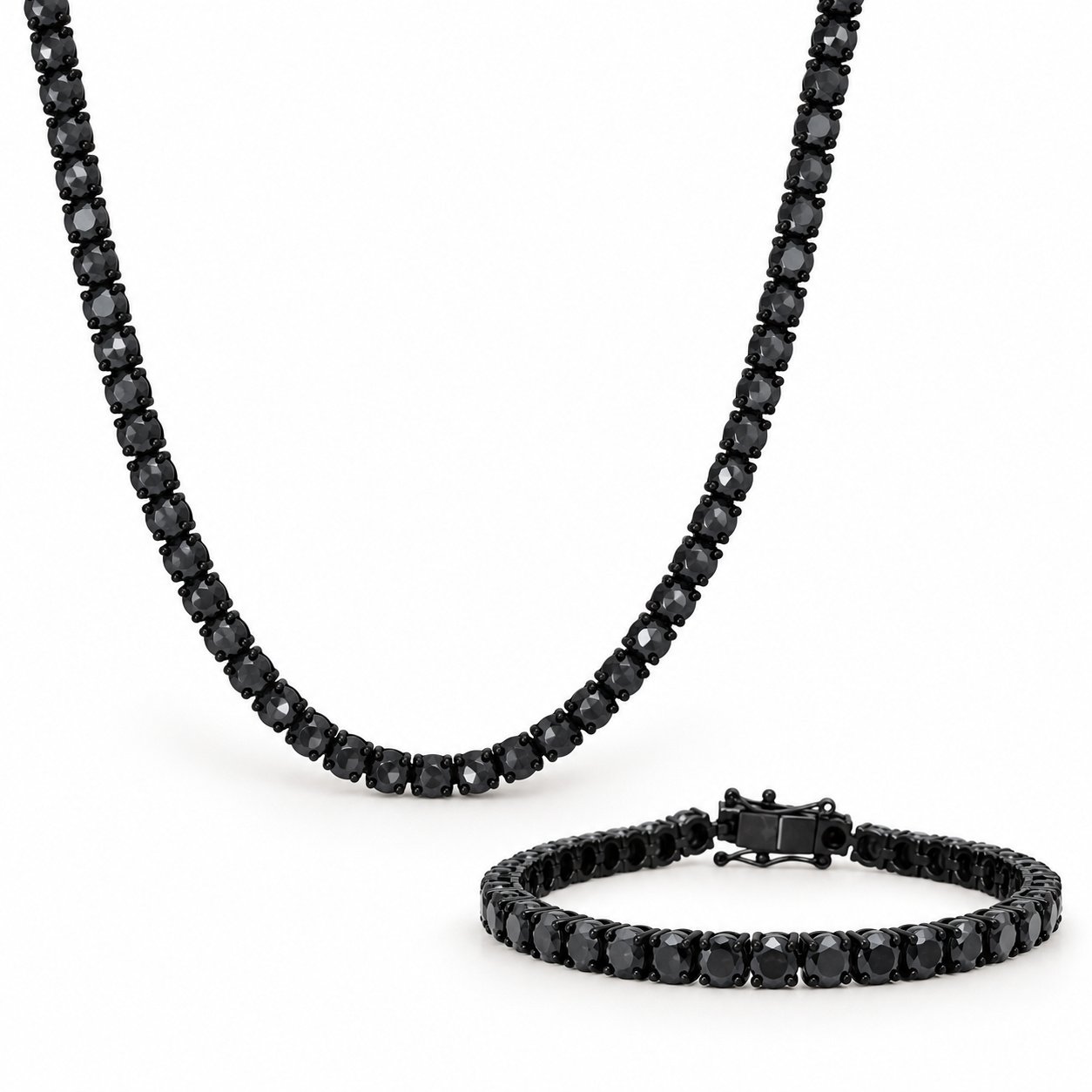 black cz tennis necklace & bracelet set — product view Black CZ Tennis Necklace & Bracelet Set — product view