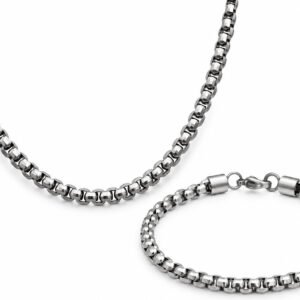 Silver-Tone Diamond-Cut Box Rolo Necklace & Bracelet Set — product view