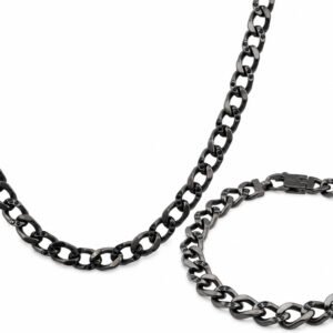 Gunmetal CZ-Accent Curb Necklace & Bracelet Set — product view