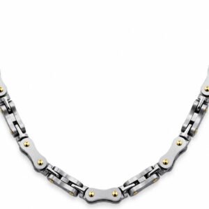 Silver-Tone Mechanical-Link Necklace with Gold Screw Accents — product view