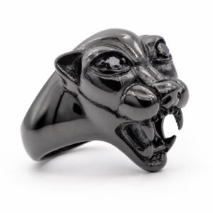 Black CZ-Eyed Panther Stainless Steel Ring — packshot