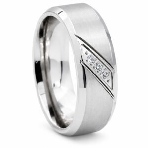 Diagonal Three-CZ Stainless Steel Band — product view