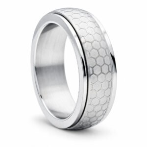 8mm Silver Honeycomb Spinner Band — product view