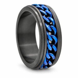10mm Black & Blue Chain-Inlay Ring — product view