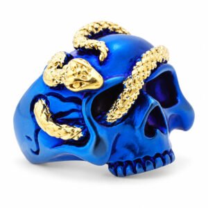 Blue & Gold-Tone Skull-and-Snake Ring — product view