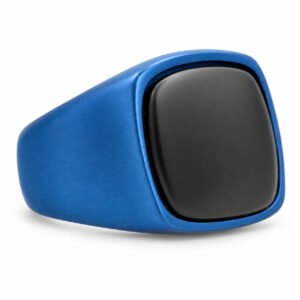 Blue Stainless Steel Onyx Signet Ring — product view