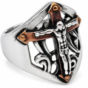 Chocolate & Silver-Tone Crucifix Ring — product view
