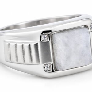 Moonstone Signet Ring with Four CZ Accents — product view