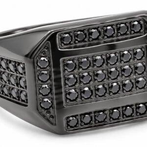 Black Geometric Pavé CZ Signet Ring — product view