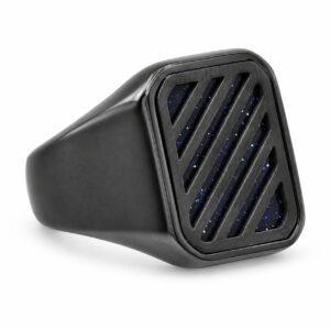 Black Steel Blue Sandstone Grille Signet Ring — product view