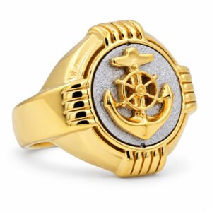 Gold-Plated Anchor and Ship-Wheel Signet Ring — product view
