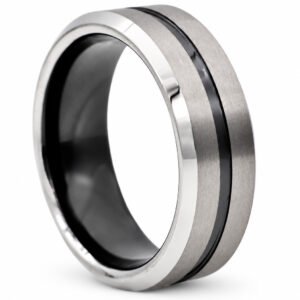 Brushed Tungsten Band with Black Centre Stripe — product view