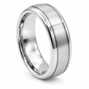 8mm Brushed Silver-Tone Double-Stripe Tungsten Band — product view