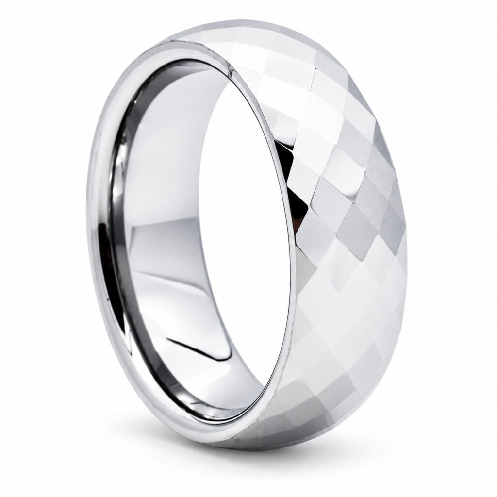 Polished Faceted Tungsten Band